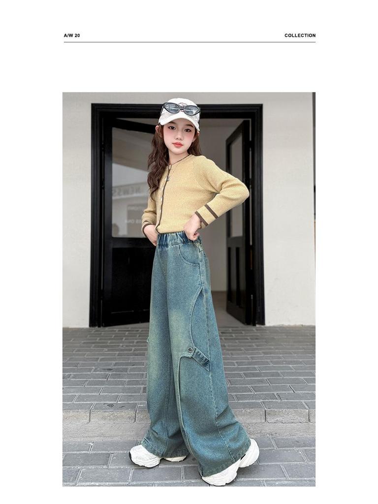 Herbst 2025 Mädchen Koreanischer Stil Webbing Jeans