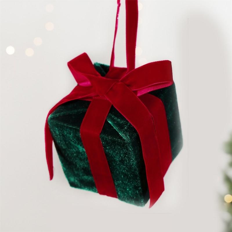 Geschenkbox Weihnachtsbaumschmuck mit Weichstoffbezug, erhabenem Banddetail, strukturiertem Zentrum und Baumaufhängeschlaufe