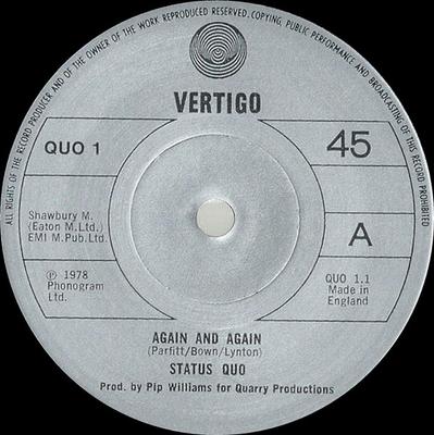 7inch Record STATUS QUO - Again And Again QUO1 Vertigo 1978 UK Rock Used