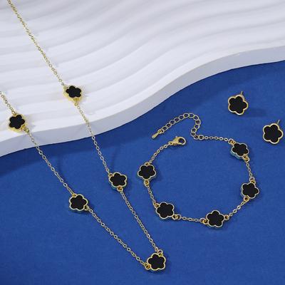 4PC Women's Fashion Small Flower Necklace Earrings Bracelet Zircon Set Suitable for Wedding, Party, Festival Gifts