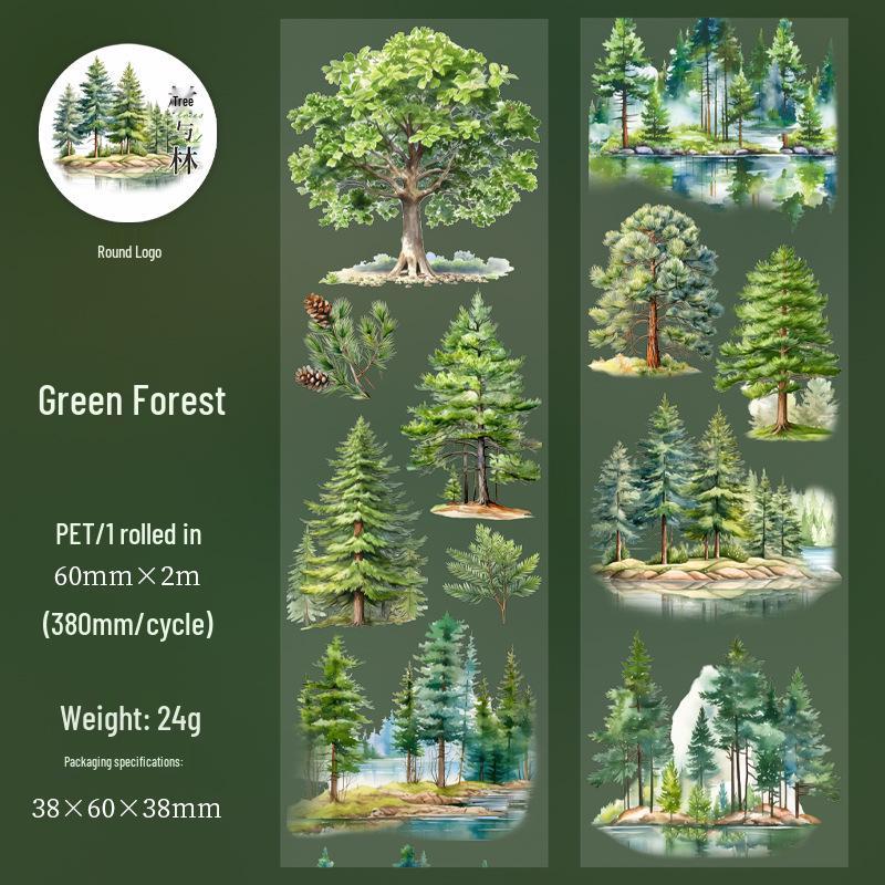 Forest Scenery Adhesive Tape: Retro Aesthetic Landscape with 6 Styles.