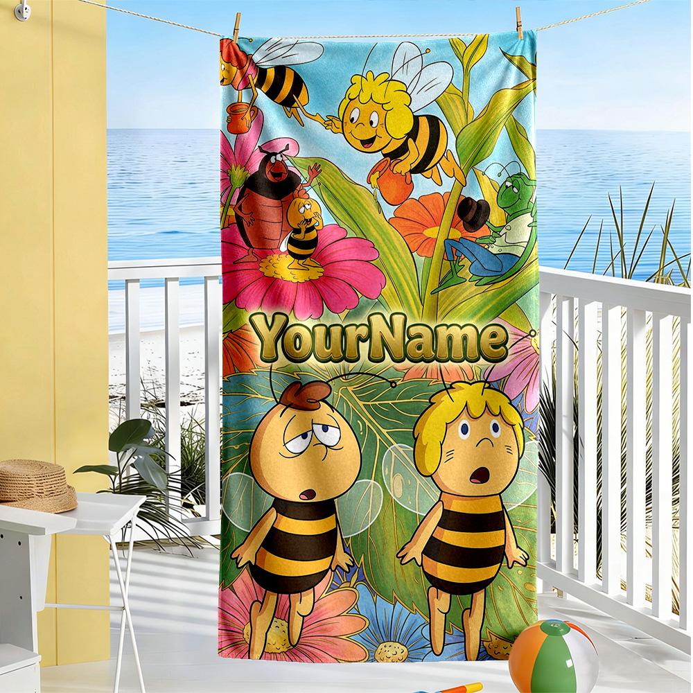 Biene Maja Customize Text Beach Towel Super Soft & Absorbent Suitable for Swimming Gym Camping Yoga Vacation
