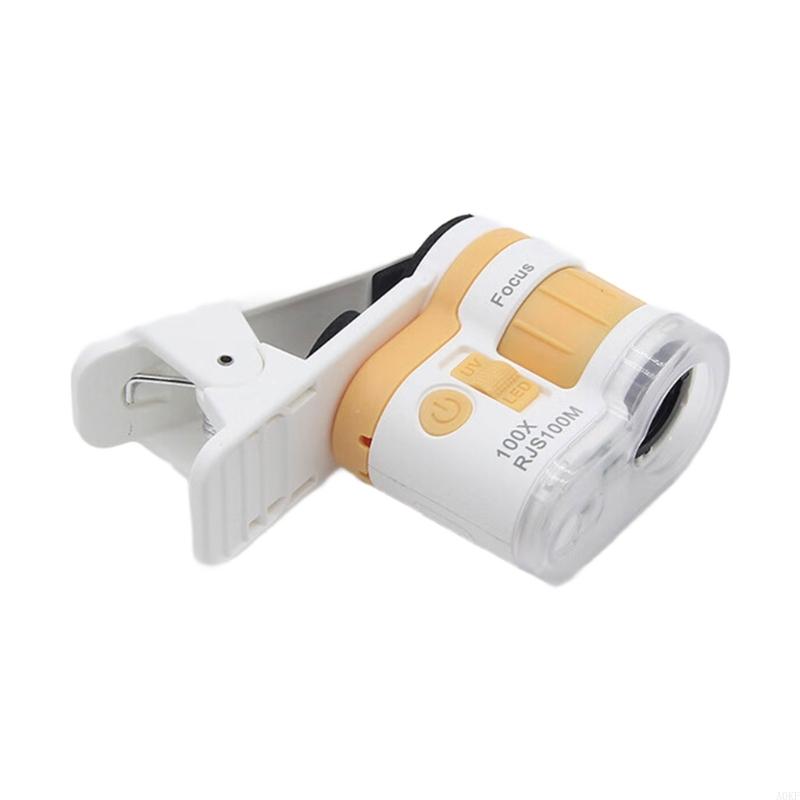 

Upgrades 100X Magnification Microscope with LED White Lamp & Light Build In Phone Clip For Jewelry Inspection A0KF