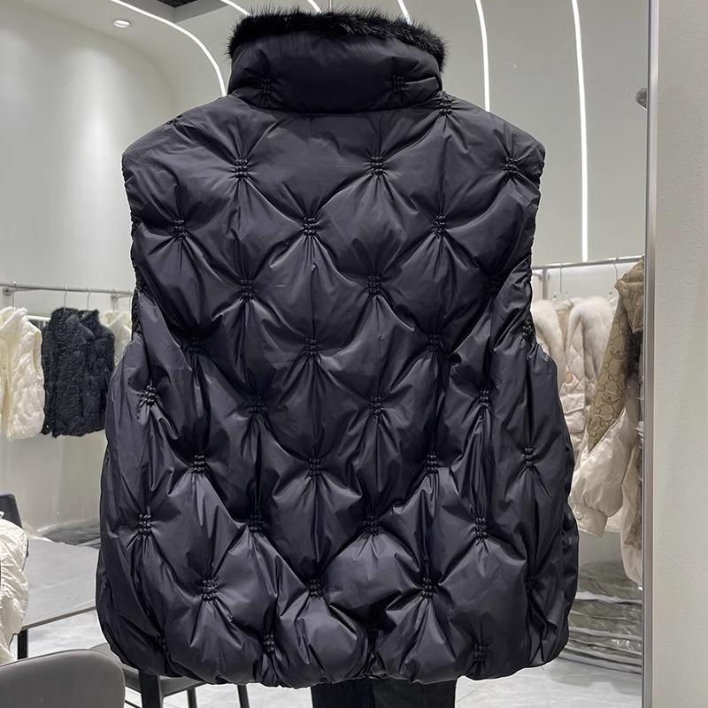 Autumn and winter new white duck down jacket vest women's short mink hair outer wear stand-up collar fashion vest jacket