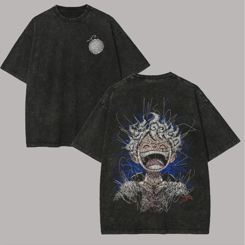 Anime One Piece Vintage Washed T Shirt Unisex Women Graphic Print Cotton Streetwear Short Sleeve Tee Casual Tops Summer 2026 Y2k