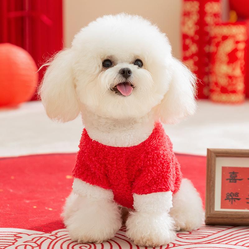 Neujahrs Welpen Hundekleidung Herbst und Winter warm zwei Beine Teddy als Bär Kätzchen kleiner Hund Haustier Neujahrskleidung