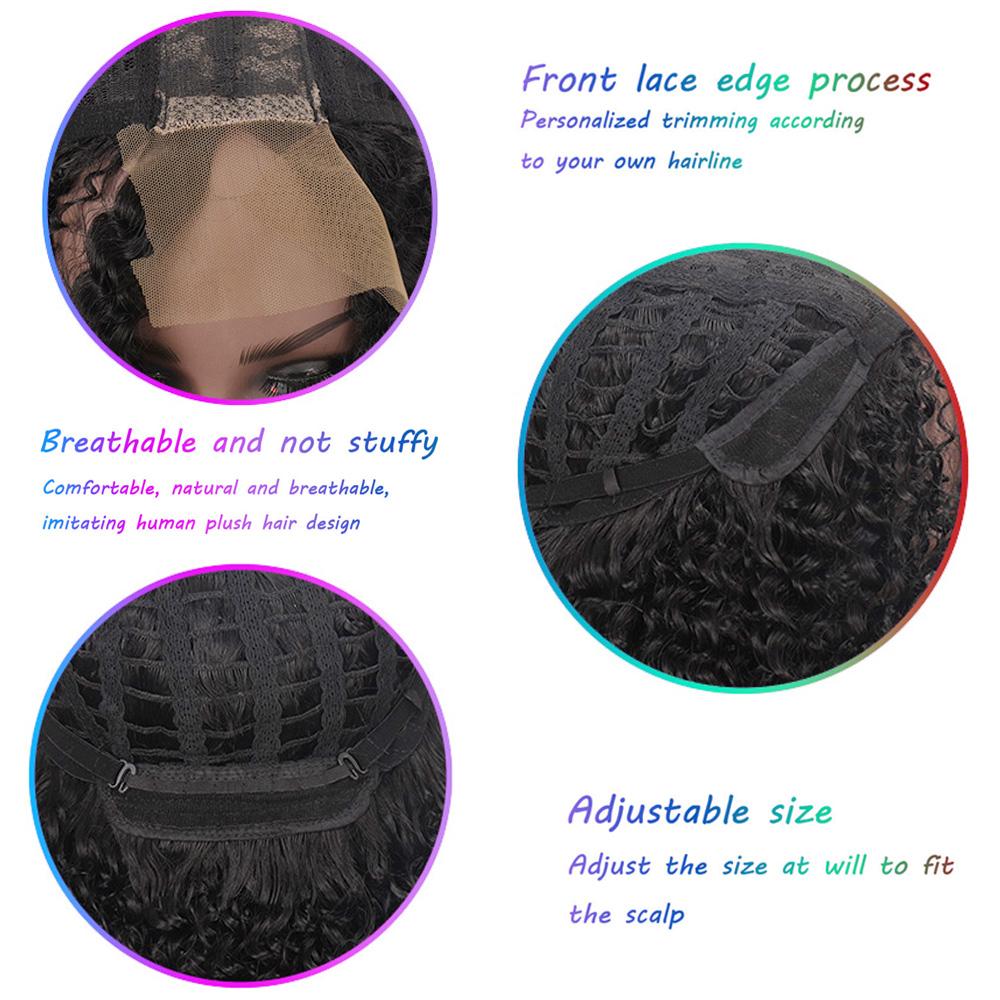 Bybrana Black Mid-Length Curly Middle Part Synthetic Soft Heat-Resistant Fiber Daily Wig