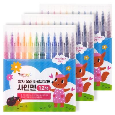 Exploration Children's Long-drying 12-color Marker Pen, Mixed Colors, 3 Pieces, Korean Toy Supplies