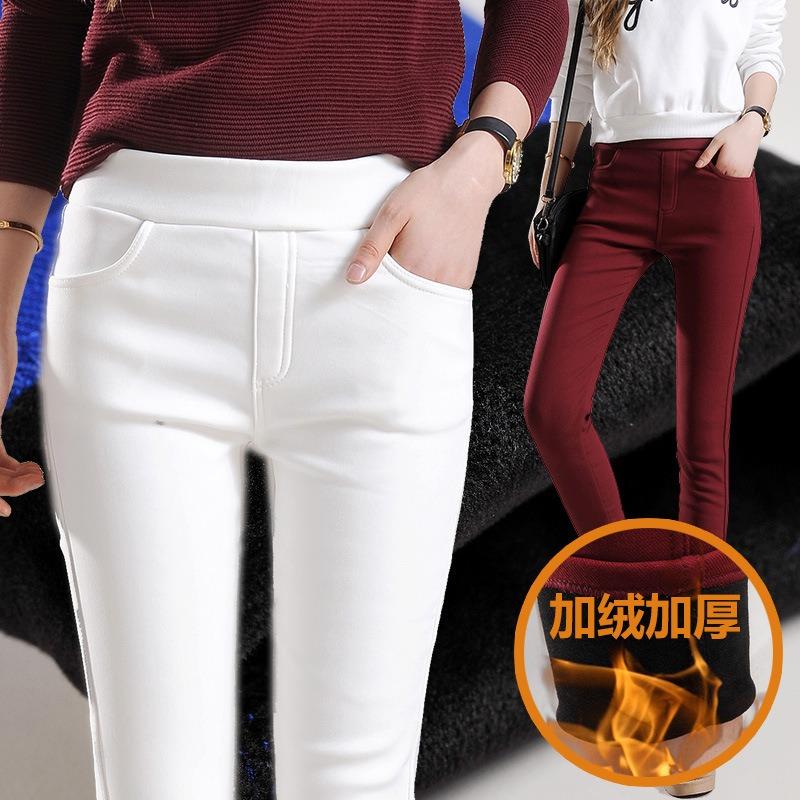 

Fleece and thickened leggings, tight trousers, women s small-footed pencil pants, warm women s pants in autumn and winter 4XL Темно-синій