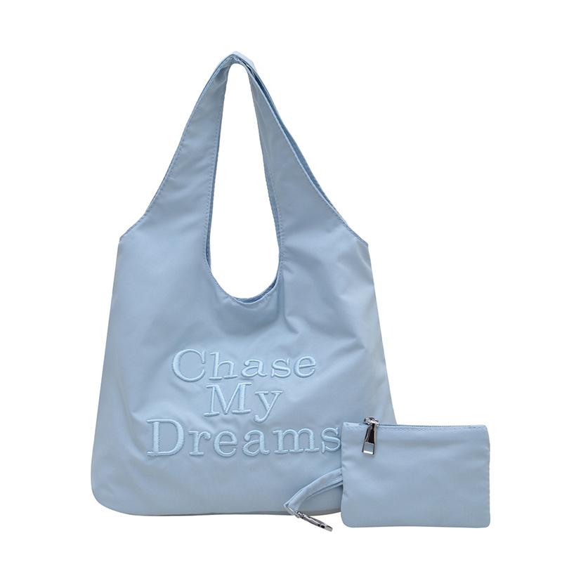 Сумка-тоут с вышивкой букв Женская большая сумка на плечо синий