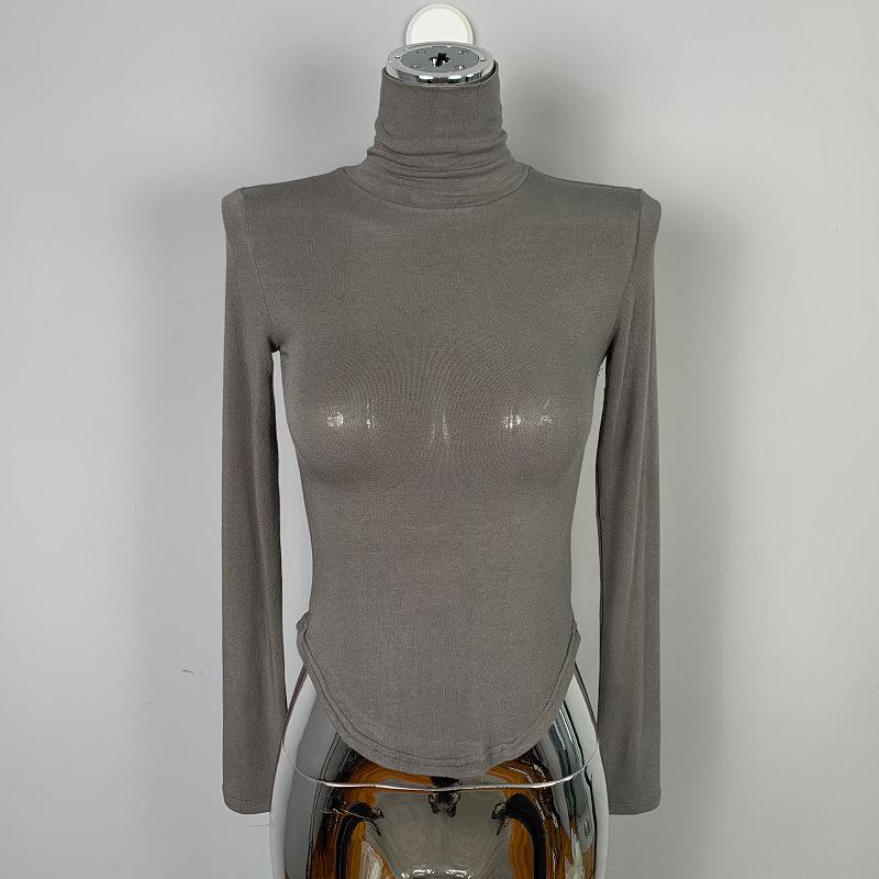 Korean Sexy Bust-Enhancing High Neck Slimming Long Sleeve T-shirt for Women