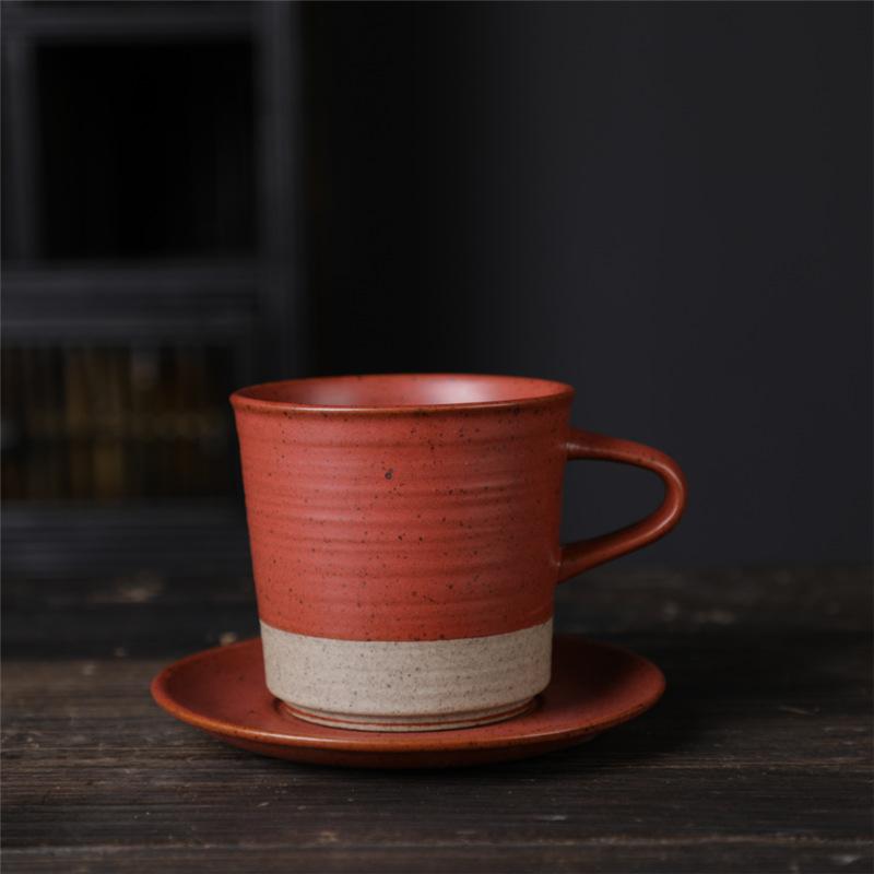 Japanese Coffee Cup And Saucer Set Retro Vintage Coarse Pottery Light Luxury Simple Cup Retro Ceramic Cup
