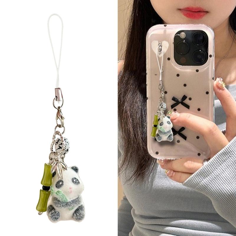 Cute Panda Shaped Bamboo Keychain Phone Lanyard Lightweight Portable Accessory Bag Phone Decoration For Kids Adults