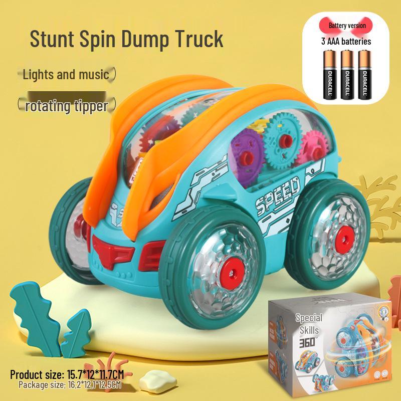 360° Rotating Electric Stunt Car with Lights & Music - Transparent Gear Toy for Kids