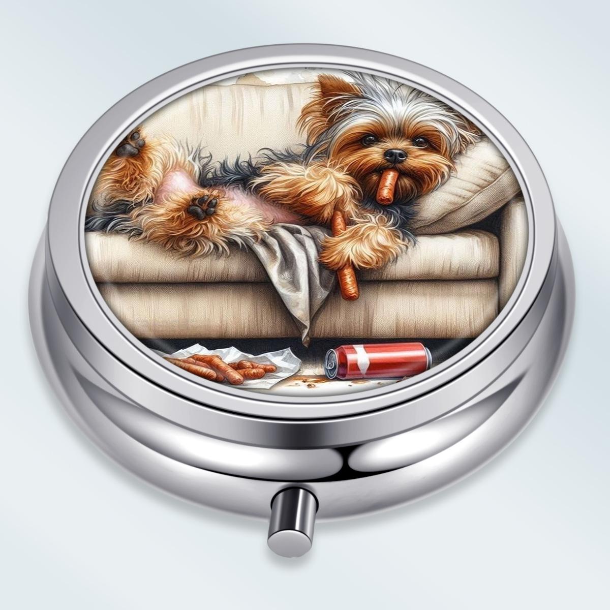 

Portable Pill Box with 3 Compartments, Mini Metal Medicine Organizer Case, Cute Printed Pill Container for Vitamins, Pills, Jewelry, Travel, Daily Use
