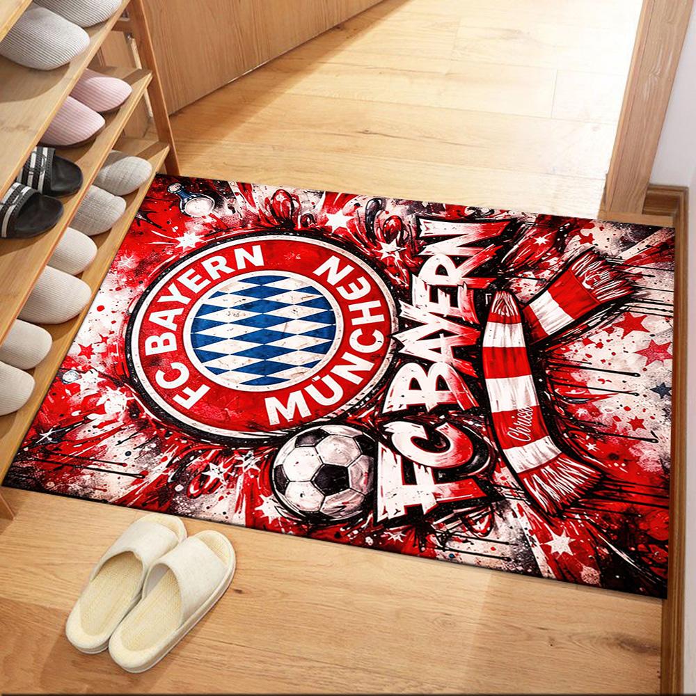 FC Bayern München Logo Teppich Rot Grund Weiß Blau Streifen Druck Rutschfest Rechteckige Bodenmatte Fußballfan Wohnzimmer Schlafzimmer Dekor Teppich