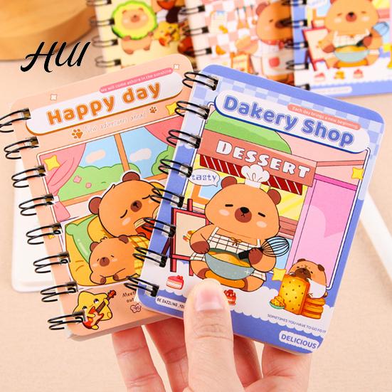 Eye-catching Stationery 2Pcs Capybara Mini Spiral Notebooks A7 3.2 x 4.1 Inch 80 Notebook Blank Pages Journal Portable Cute Memo Pads for School Kids