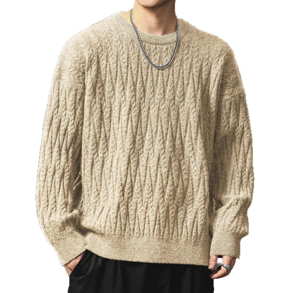 Men's Heavyweight Cable Knit Sweater - Warm, Trendy, Casual, and Versatile Round Neck Knitwear
