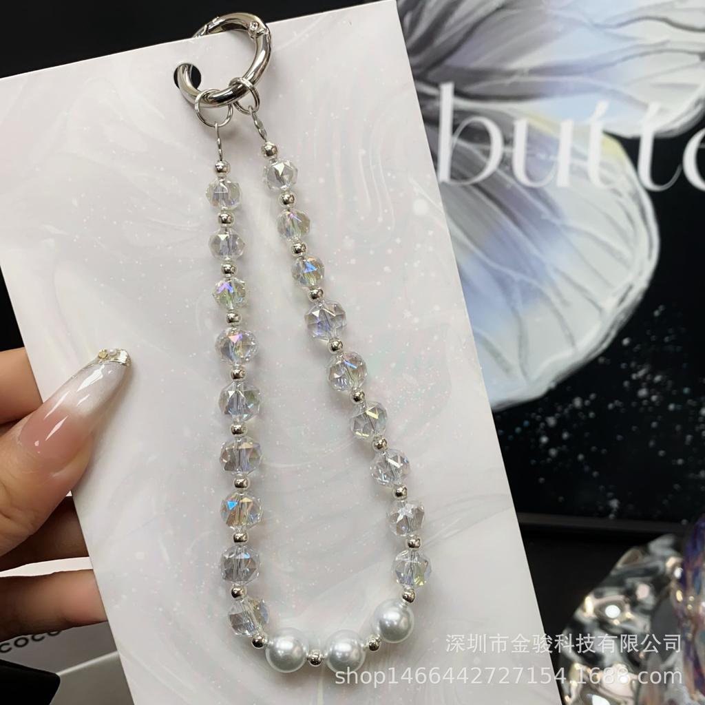 Simple New Style Phone Chain Crystal Pearl Handmade Bead Chain Phone Case Pendant Keychain Pendant for Women Wholesale