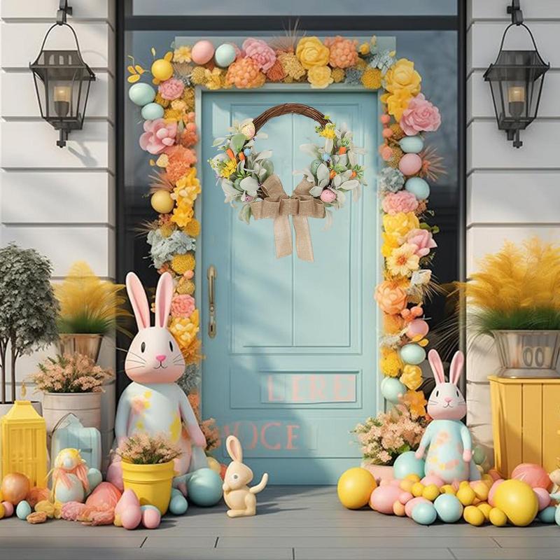 Easter Spring Garland 15.8Inch Spring Flower Wreath With Bow Knot Easter Front Door Decor Easter Plant Garland For Front Door