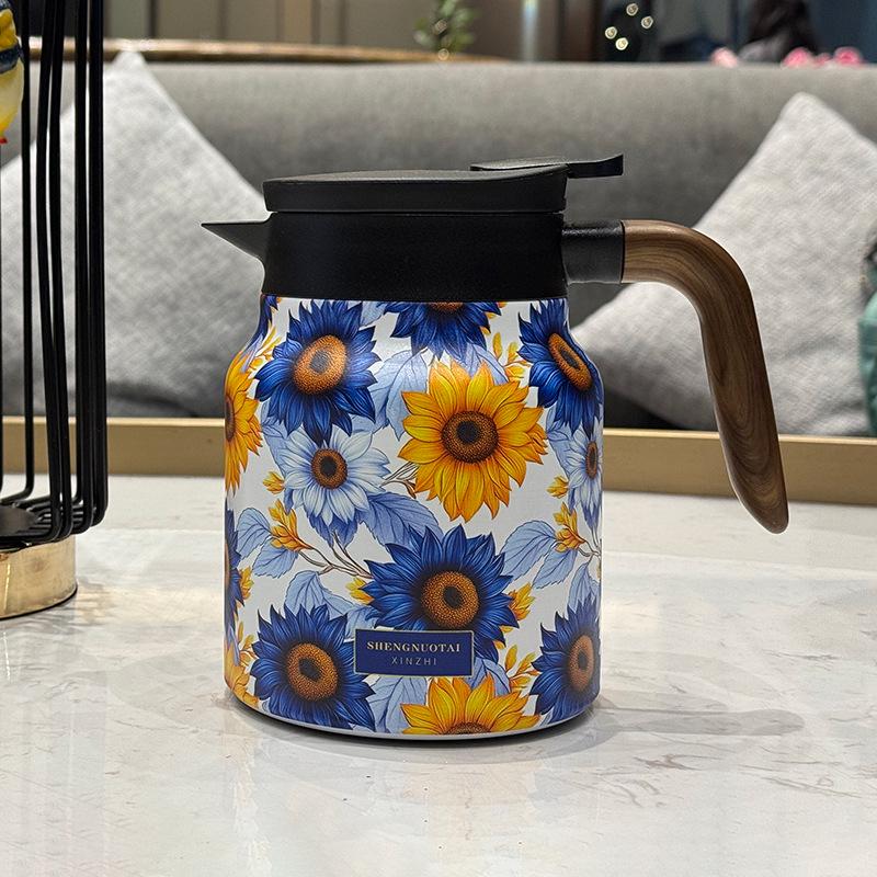 Portable Floral 316 Stainless Steel Teapot with Large Capacity & Inner Liner