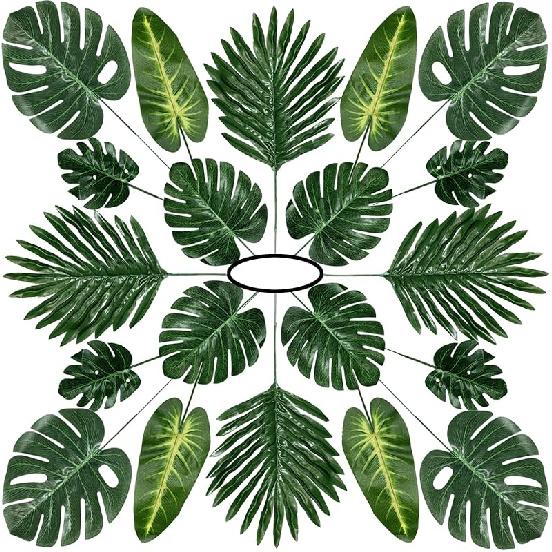 80 Pieces 4 Kinds Artificial Palm Leaves with Stems Faux Monstera Leaves Tropical Plant Simulation Safari Leaves for Tropical Leaves Decorations A