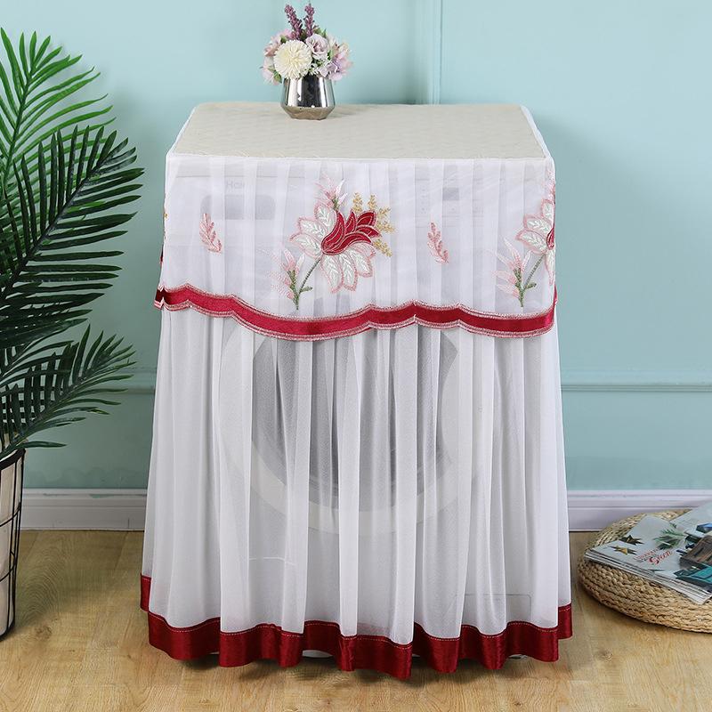 1PC Washing Machine Cover Dustproof Polyester Protective Fabric Cover Handmade Embroidered Floral Patterns Gauze 8 Styles