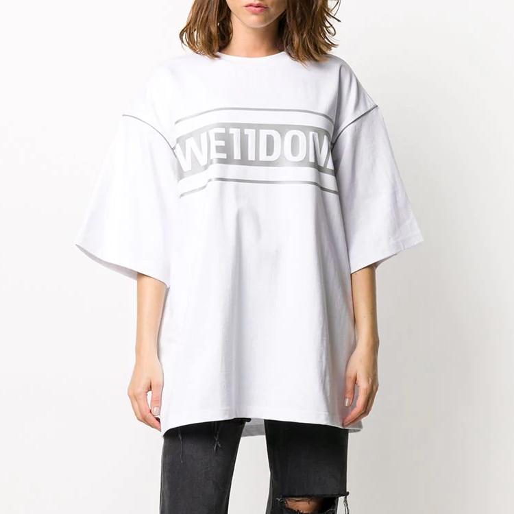 We11done Classic Laser Reflective Letter Logo Unisex Printed High Street Round Neck Short Sleeve T-Shirt Unisex T-Shirts White WD-TP5-19-940-WH