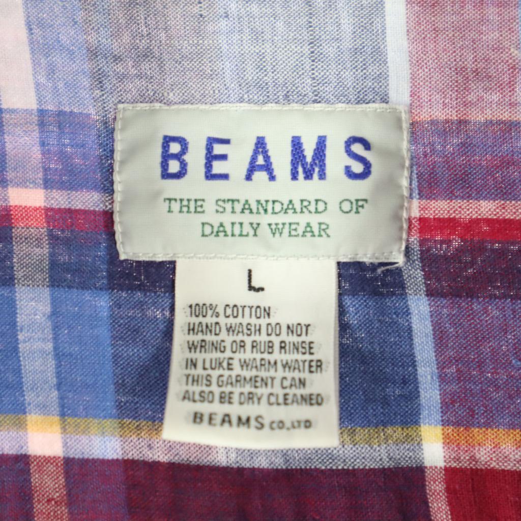 Beauty products BEAMS Check Pattern Short sleeve Cotton shirt L blue Men's Used