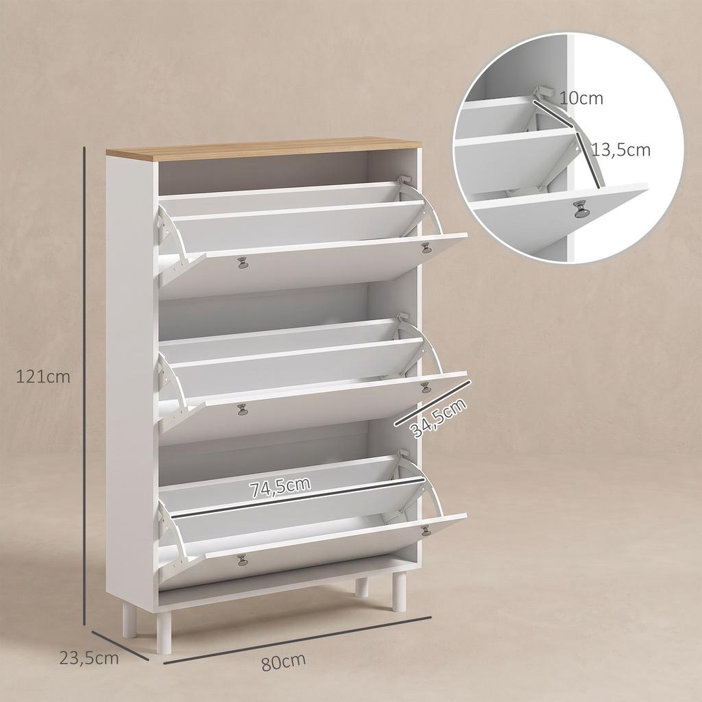 Shoe Cabinet 24 Pairs Narrow Shoe Cupboard With 3 Flip Drawers Adjustable Shelves White