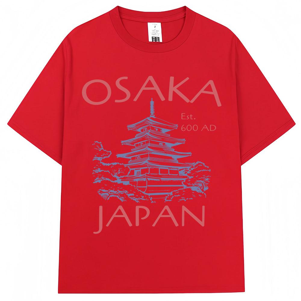Japanese Style Osaka Pagoda Graphic T Shirts Men Women Fashion Vintage 1990s Short Sleeve Loose Cotton Casual T Shirt Streetwear S