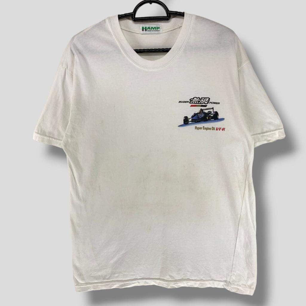 Maglietta promozionale vintage Mugen power hyper engine oil da collezione Honda racing tee streetwear sportivo bianca Taglia L