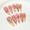 10Pcs Retro Long Stiletto Fake Nails Full Cover French Tip Gradient Flower Handmade Press On Manicure