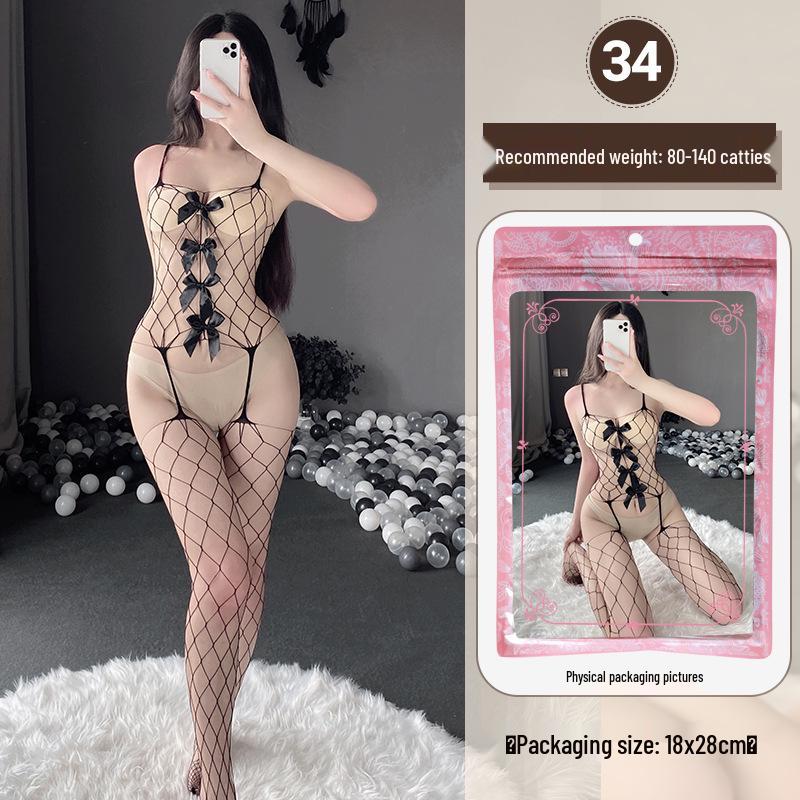 Linlinting Plus Size Sexy See-through Cutout Bodysuit with Open Crotch Stockings Set