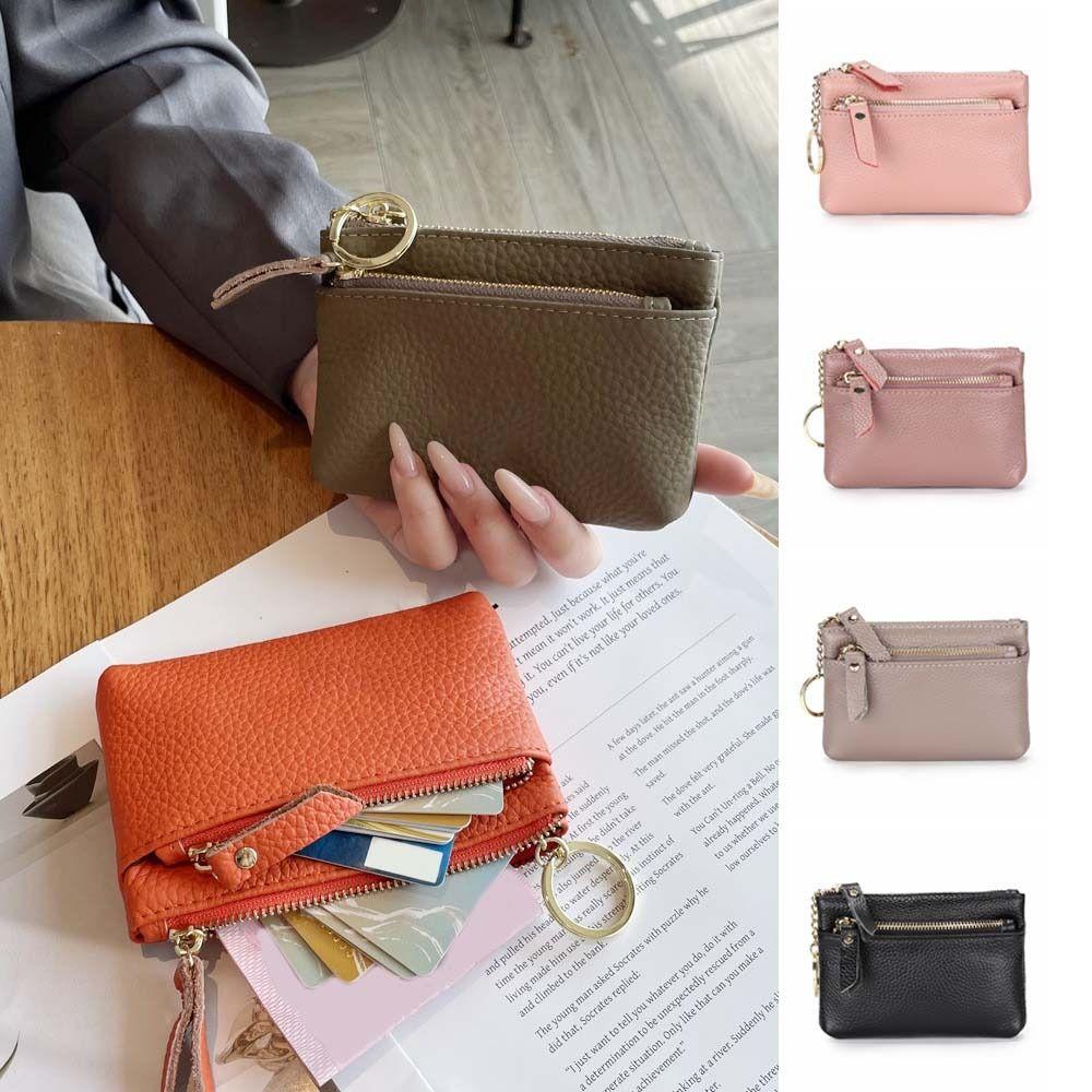 Zipper Small Cowhide Wallets Multi Card Slots Pu Coin Purse Elegant Lipstick Storage Bag  Women