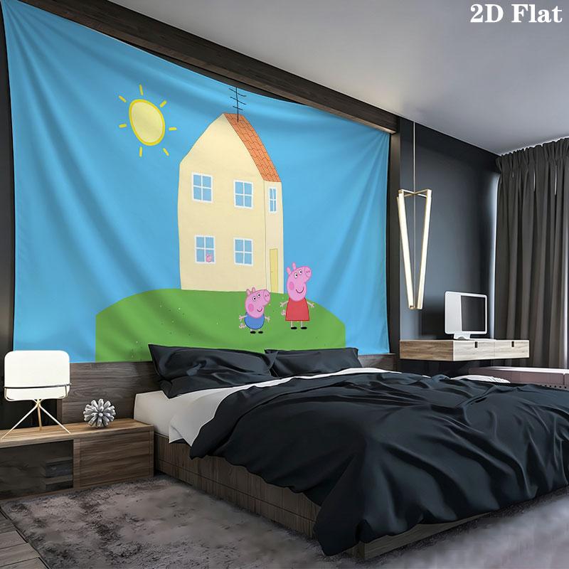 Peppa Pig Wall Tapestry, Aesthetic Printed Fabric Blanket, Suitable for Bedroom, Living Room, and Home Decor.