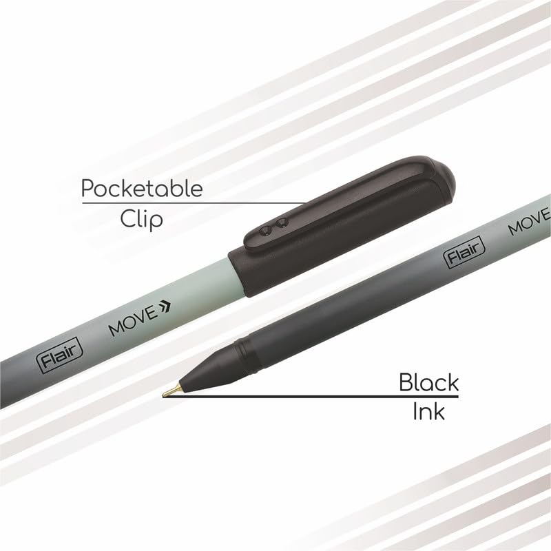 Flair Move Fine Tip Ball Pen Pack Of 1 X 20 Pen, 0.7 Mm Blue & Black Ink Pastel Matt Finish Ergonomic Smooth Writing Pens