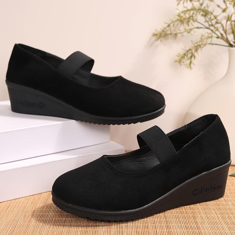 Retro Wedge Shoes for Women - Ultra-Comfortable Round Toe Design, Soft Sole, Casual Cut-out Style, Elastic Strap, Breathable Work Shoes for Daily Wear