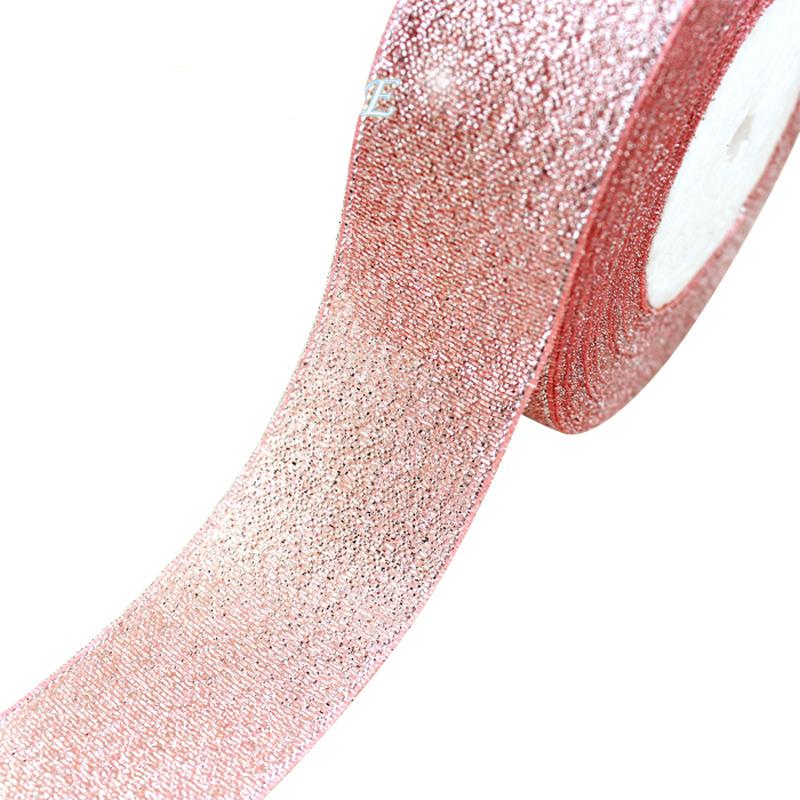 

(25 yards/roll) Pink Meat Metallic Glitter Ribbon Colorful gift package ribbons wholesale 20mm