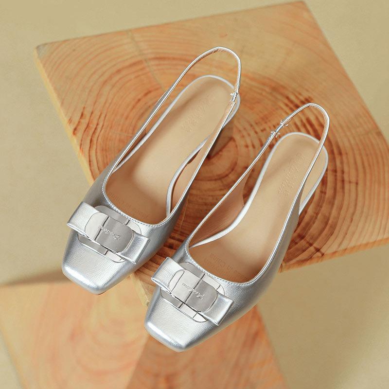 thick heel square head rear empty single shoes bag head sandals women's new temperament with high heels
