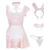 Erotic SM Mesh Sheer Pink Maid Tops Sexy Lace Suspender Bunny Girl Uniform Female Dress Elegant 2025 New Tops Korean IQI4
