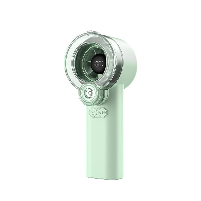 Rechargeable Handheld Mini Fan with Long Battery Life, Quiet Cooling, Powerful Turbine, Portable Design, and Spray Humidifier Feature