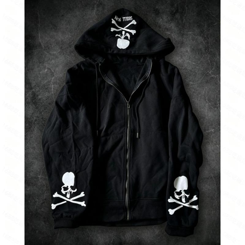 Sudadera con capucha y cremallera con estampado de calavera Y2K para mujer, Ropa urbana retro, Chaqueta de manga larga con gráfico de esqueleto, Sudaderas holgadas casuales góticas Harajuku