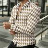 Men's Long Sleeved Shirt, Men's Retro Houndstooth Shirt, Black and White Contrasting Printed Fashionable Casual Men's Top
