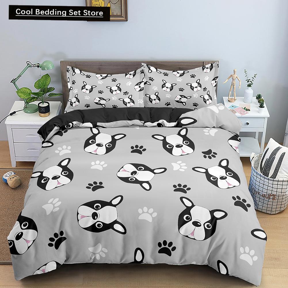 Cartoon Dog Duvet Cover King Queen Funny Pet Puppy Head Printed Bedding Set For Kids Teens Adults Animals Polyester Quilt Cover