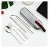 8Pcs Tableware Set Stainless Steel Spoon Fork Chopsticks Straw Cleaning Brush with Storage Case for Eco Friendly Outdoor Lunch