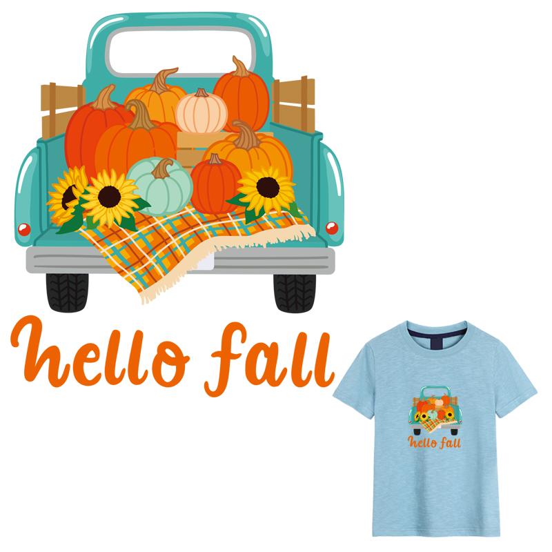 Hello Fall letter patches, Diy handicraft supplies, T-shirts, hooded sweatshirts, Diy clothing stickers, clothing heat-pressed patches