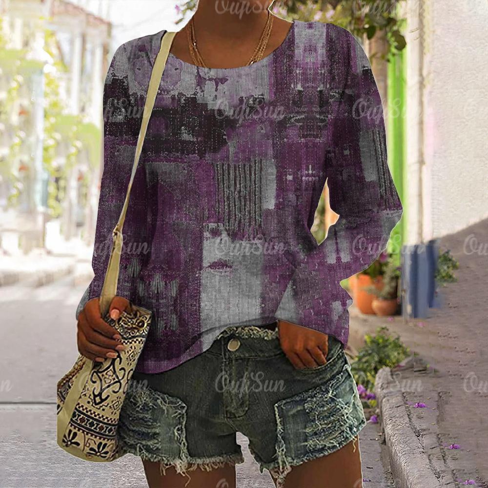 

Женская хлопковая футболка с принтом в стиле пэчворк в винтажном стиле с круглым вырезом и длинными рукавами в стиле Харадзюку, женская свободная женская одежда XL