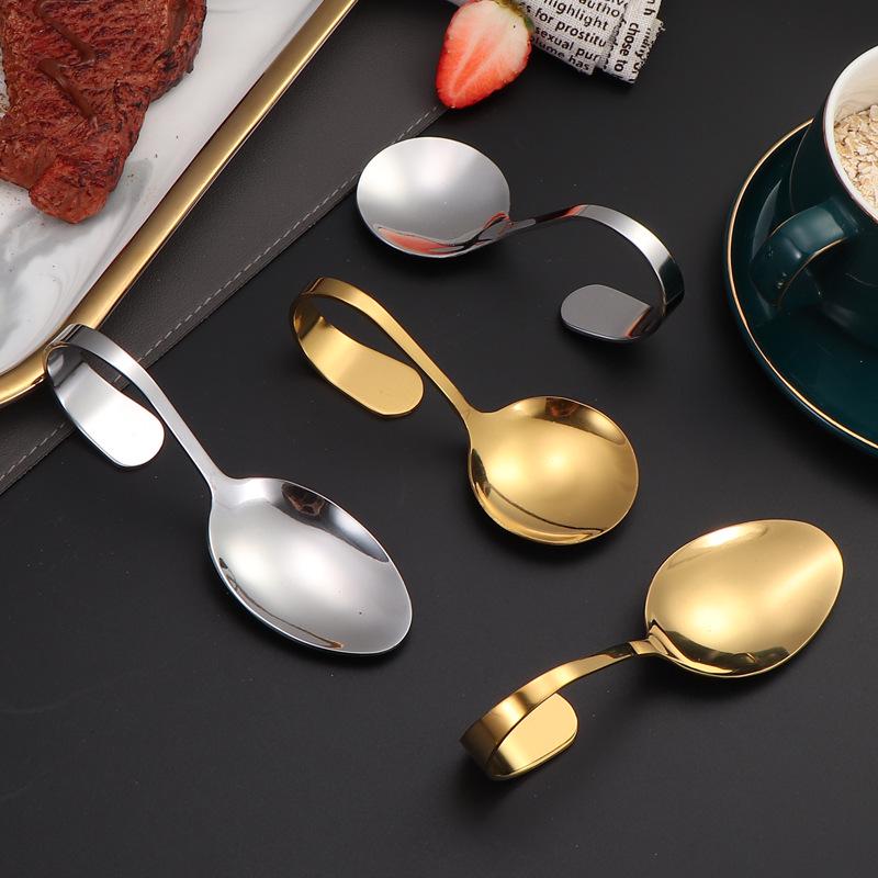 Stainless Steel 1010 Seafood Buffet Spoon with Vertical Curved Handle, Customizable Logo