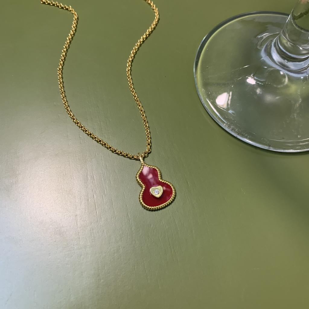 Red Gourd Necklace Femininity Light Luxury Love Diamond Collarbone Chain Valentine'S Day Gift Live Supply